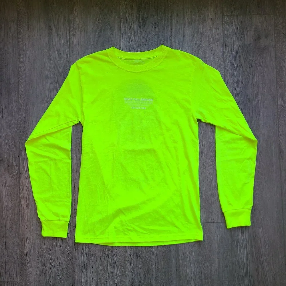 TOM'S FULL SERVICE Tom of Finland long sleeve neon yellow green t-shirt size S - Picture 6 of 6